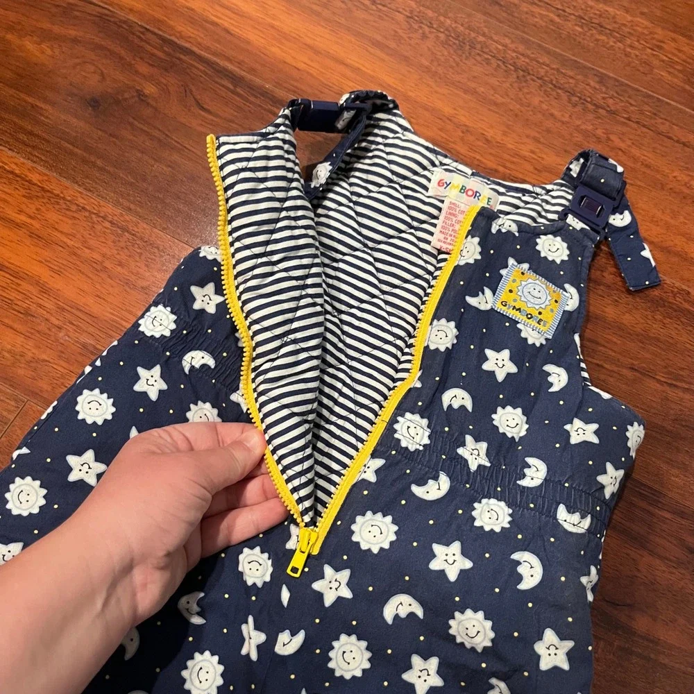 Vtg Gymboree Kids XS Navy Blue Celestial Sun Moon Star Quilted Snowsuit Bunting
